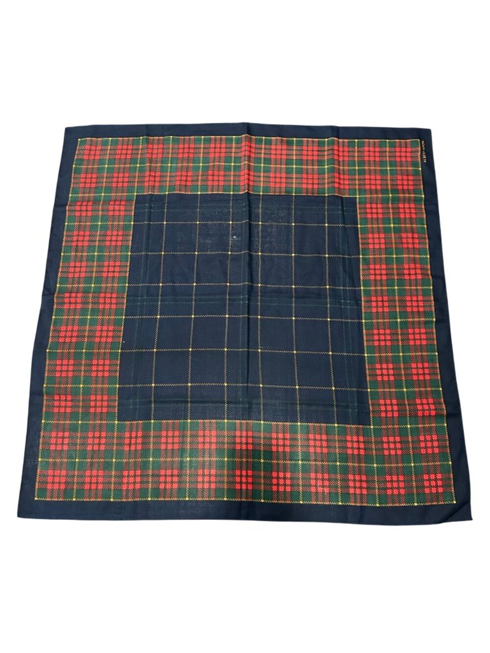 Albert Nipon Navy Blue Tartan Plaid Silk Square Scarf Classic Academia Vintage